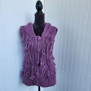 Ruby Rose Cardigan Womens Wool Blend Open Knit Soft Cozycore Hooded Sz L